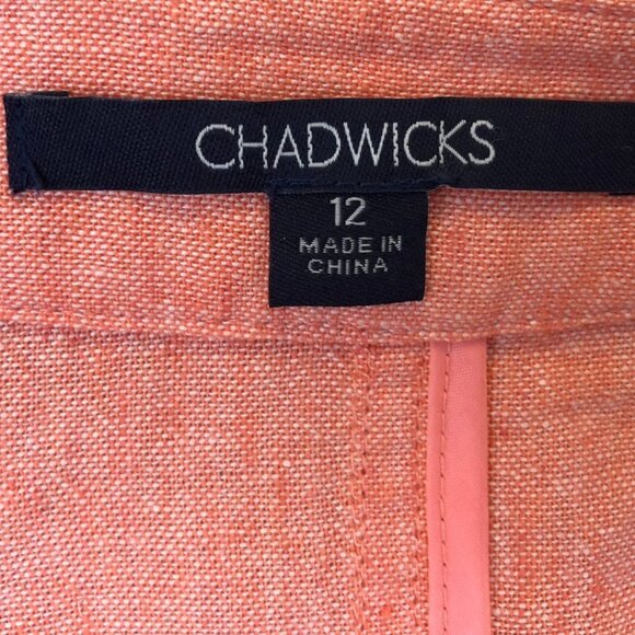 Chadwick's Women’s Blazer Jacket Size 12 Coral Linen Blend 3/4 Sleeve Preppy - Picture 3 of 8